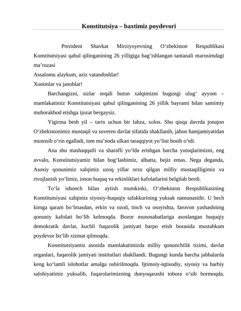 O‘zbekiston Respublikasi Konstitutsiyasi