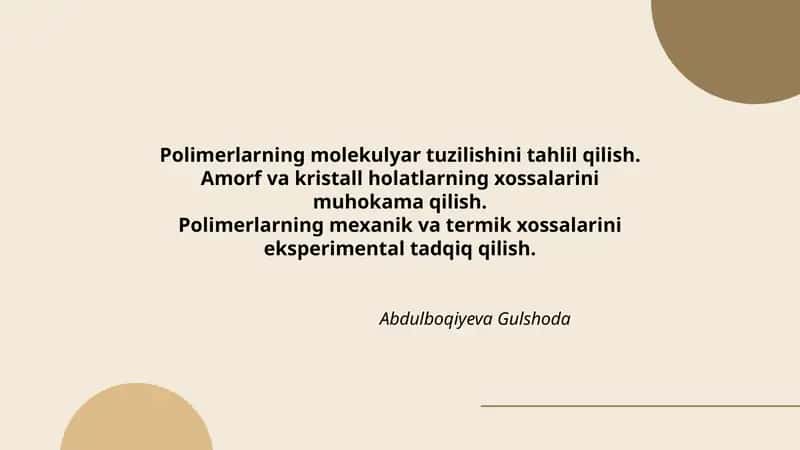 Polimerlarning molekulyar tuzilishini o'rganish