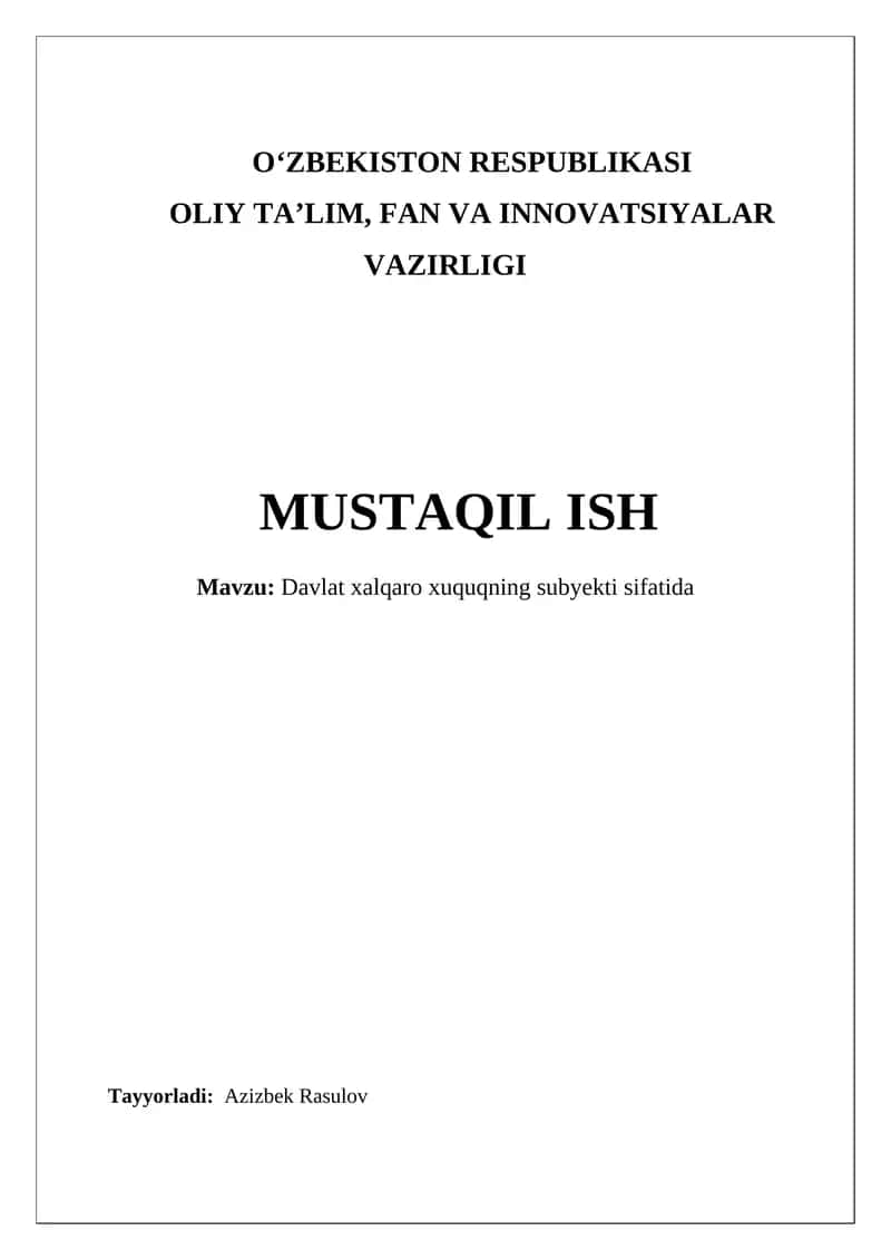 Davlat xalqaro xuquqning subyekti sifatida
