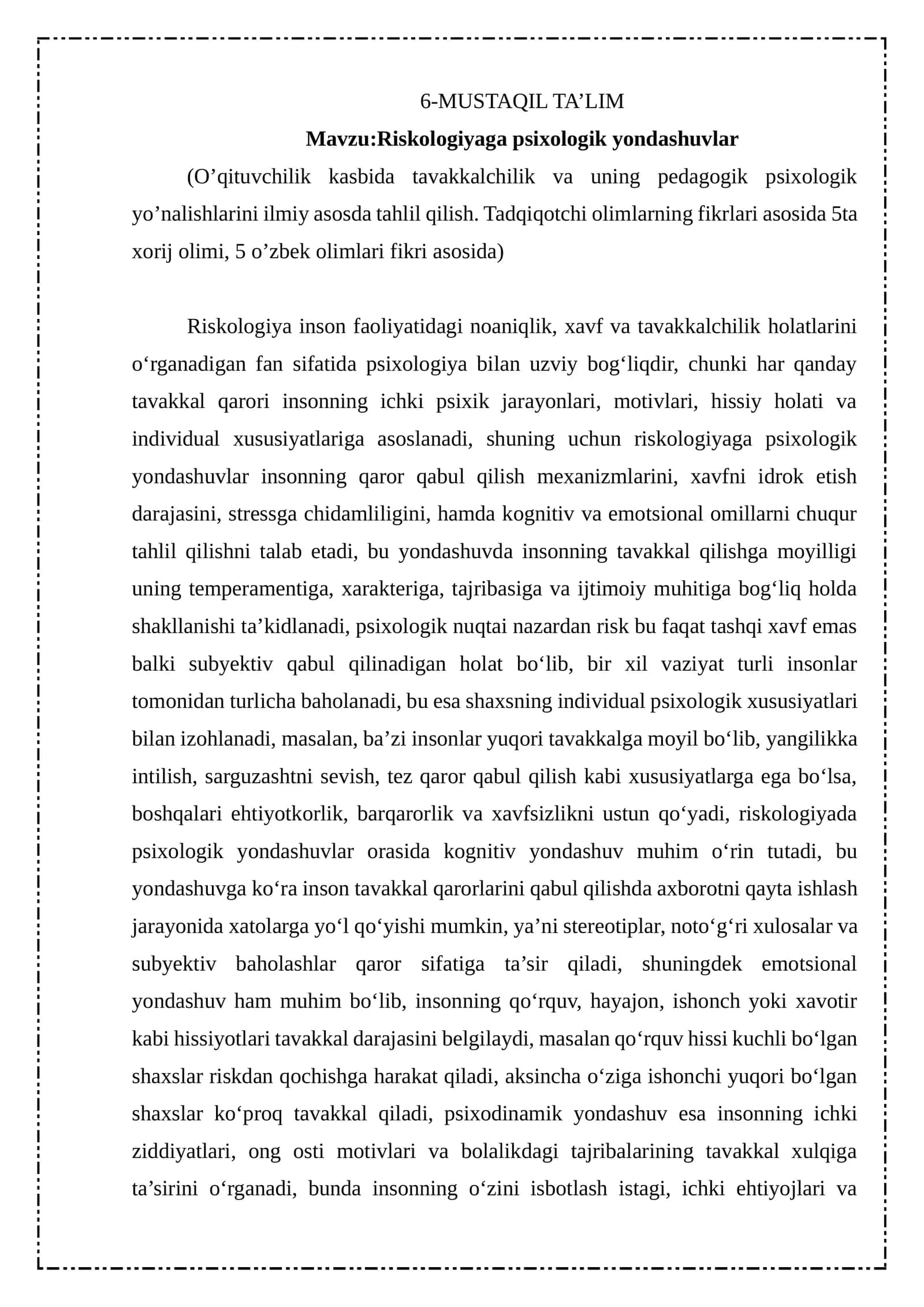 Riskologiyaga psixologik yondashuvlar