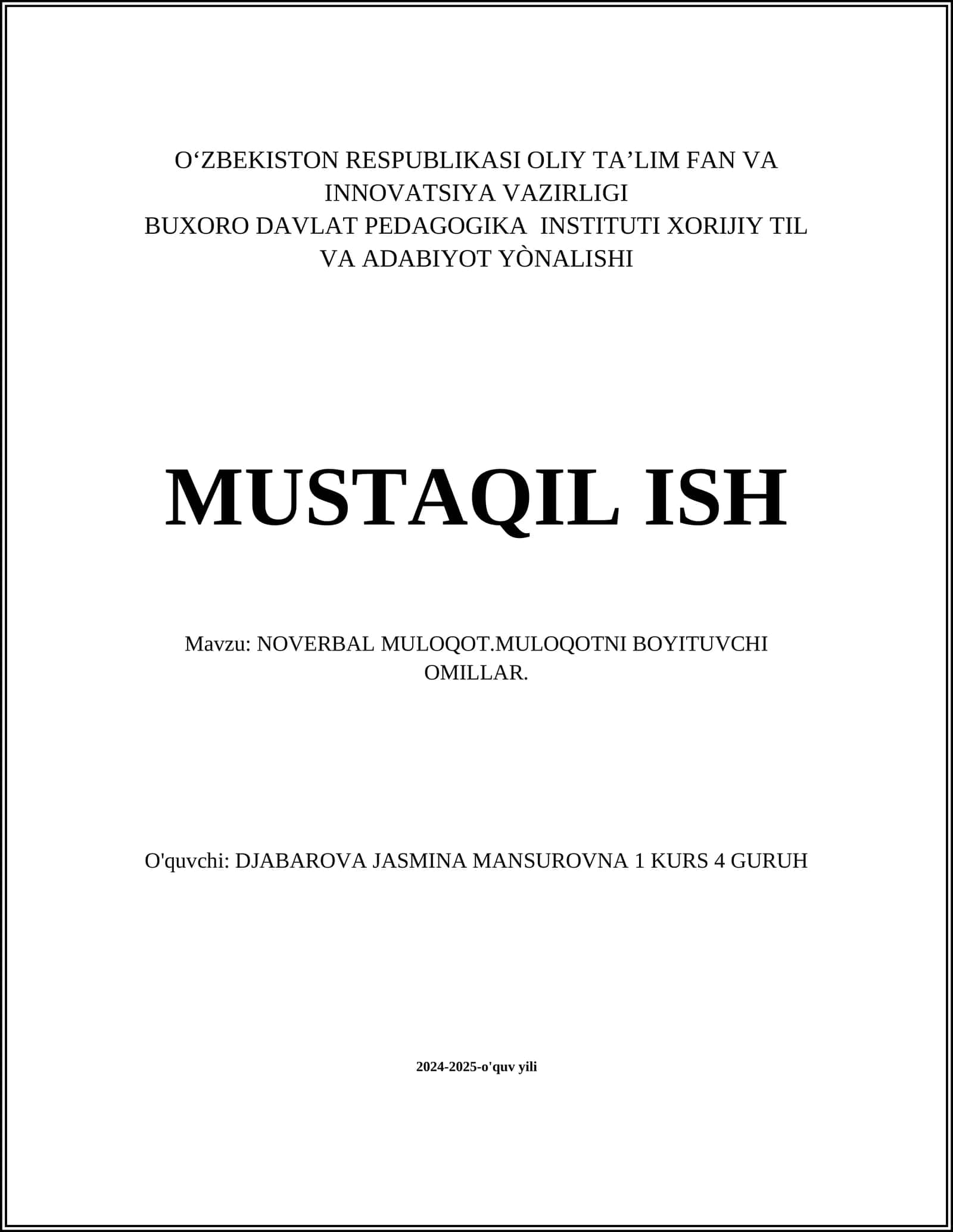 NOVERBAL MULOQOT.MULOQOTNI BOYITUVCHI OMILLAR
