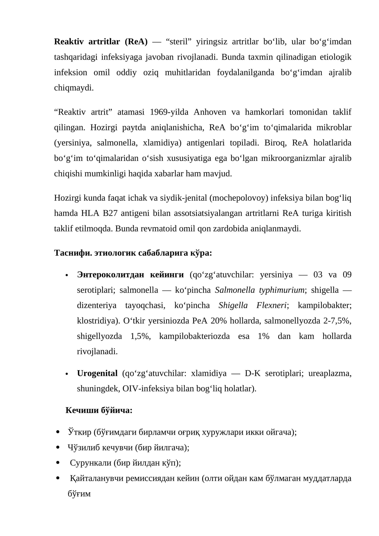 Reaktiv artritlar (ReA)
