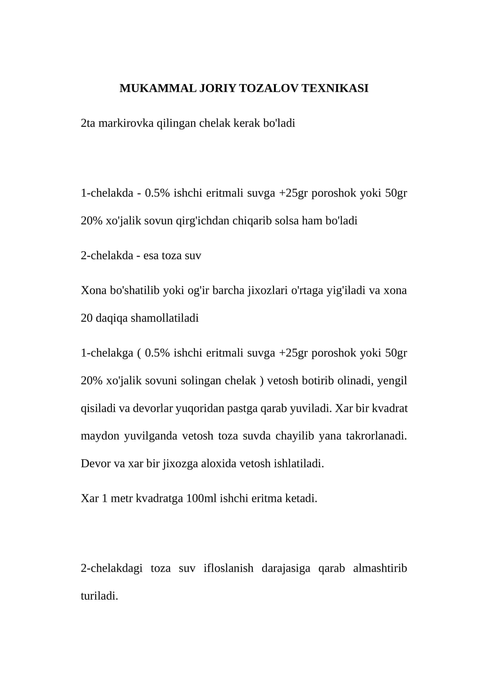 MUKAMMAL JORIY TOZALOV TEXNIKASI