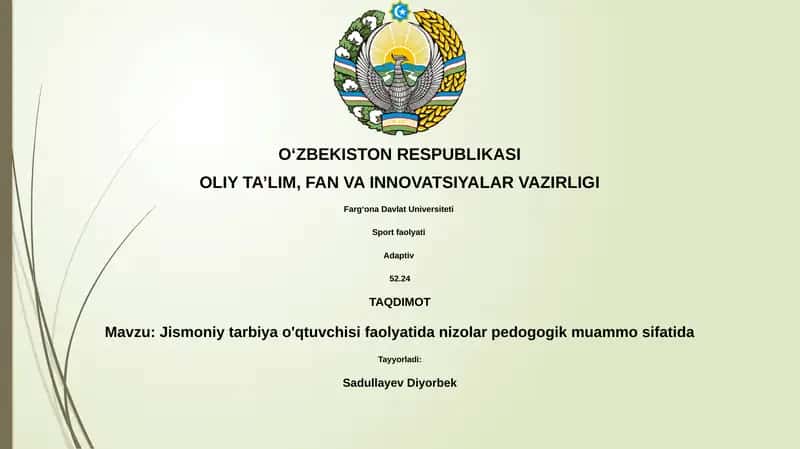 Jismoniy tarbiya o'qituvchisi faolyatida nizolar pedogogik muammo sifatida