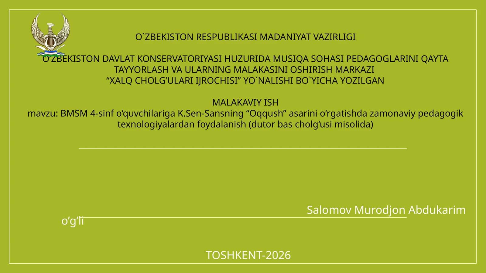 BMSM 4-sinf o‘quvchilariga K.Sen-Sansning “Oqqush” asarini o‘rgatishda zamonaviy pedagogik texnologiyalardan foydalanish