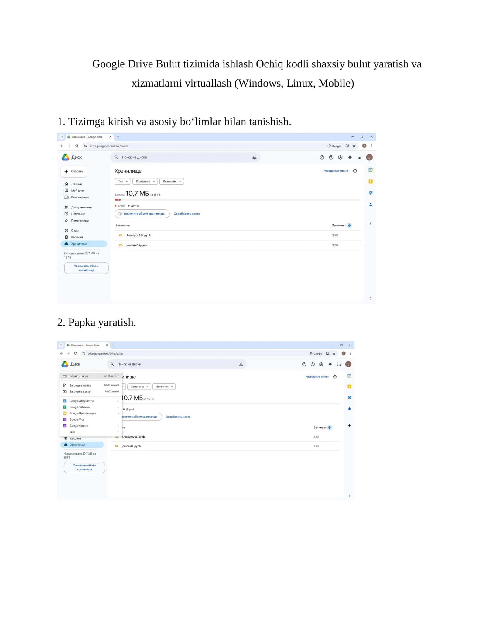 Google Drive Bulut tizimida ishlash