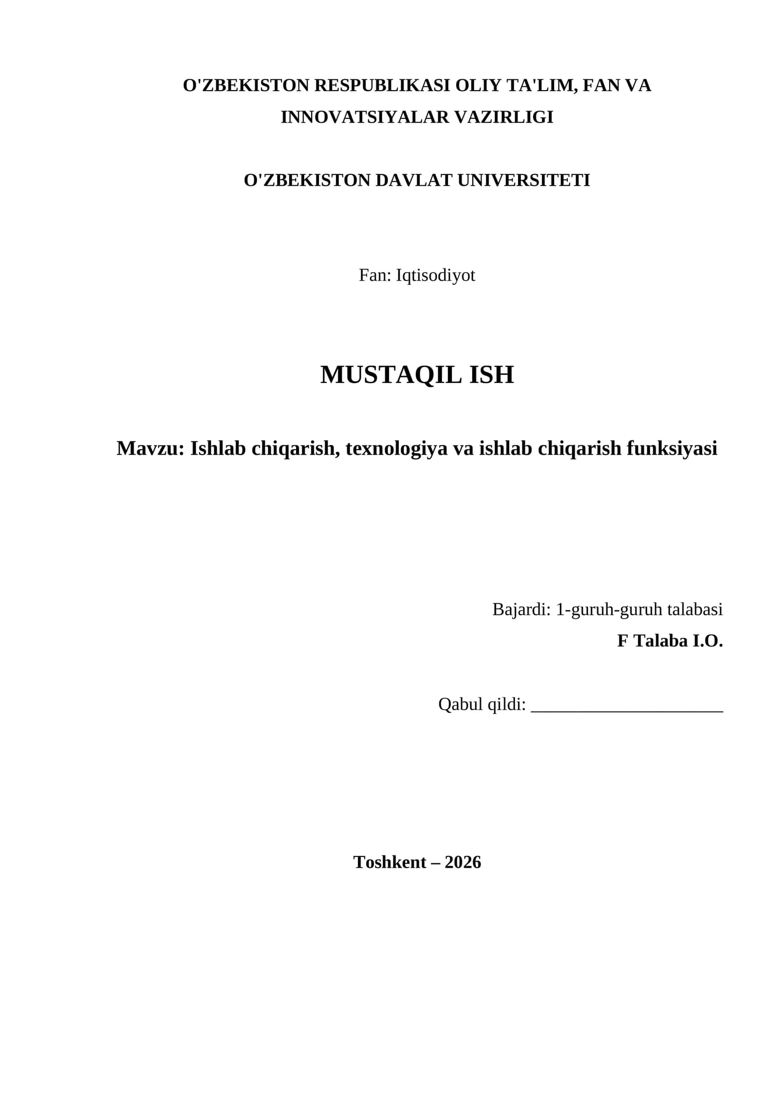 Ishlab chiqarish, texnologiya va ishlab chiqarish funksiyasi