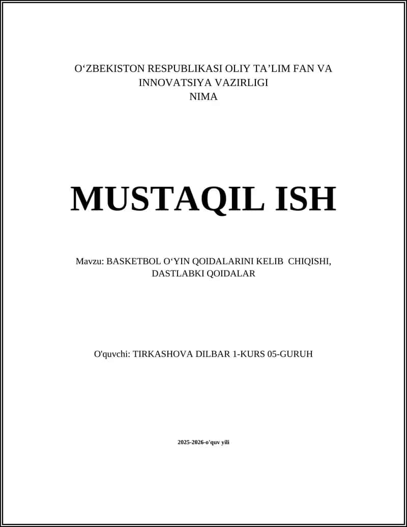 BASKETBOL OʻYIN QOIDALARINI KELIB CHIQISHI