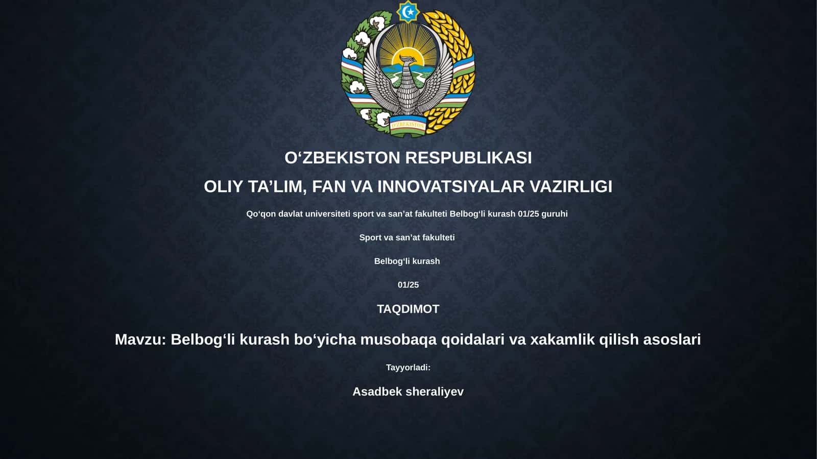 Belbog‘li kurash bo‘yicha musobaqa qoidalari va xakamlik qilish asoslari