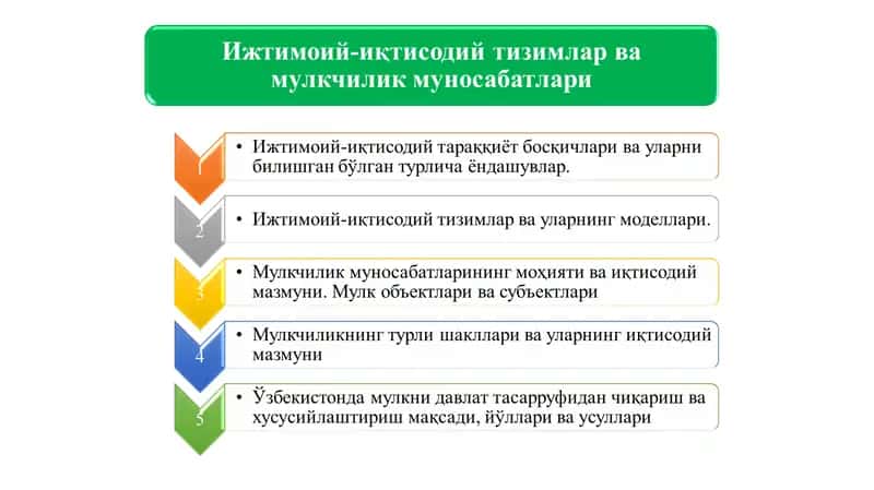 Ижтимоий-иқтисодий тизимлар ва мулкчилик муносабатлари.