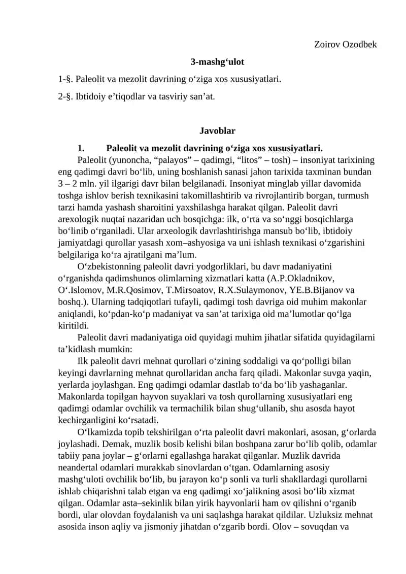 Paleolit va Mezolit Davri