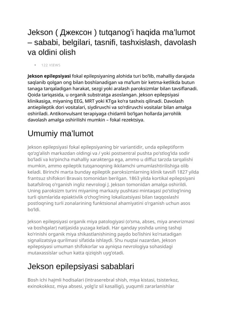 Jekson epilepsiyasi