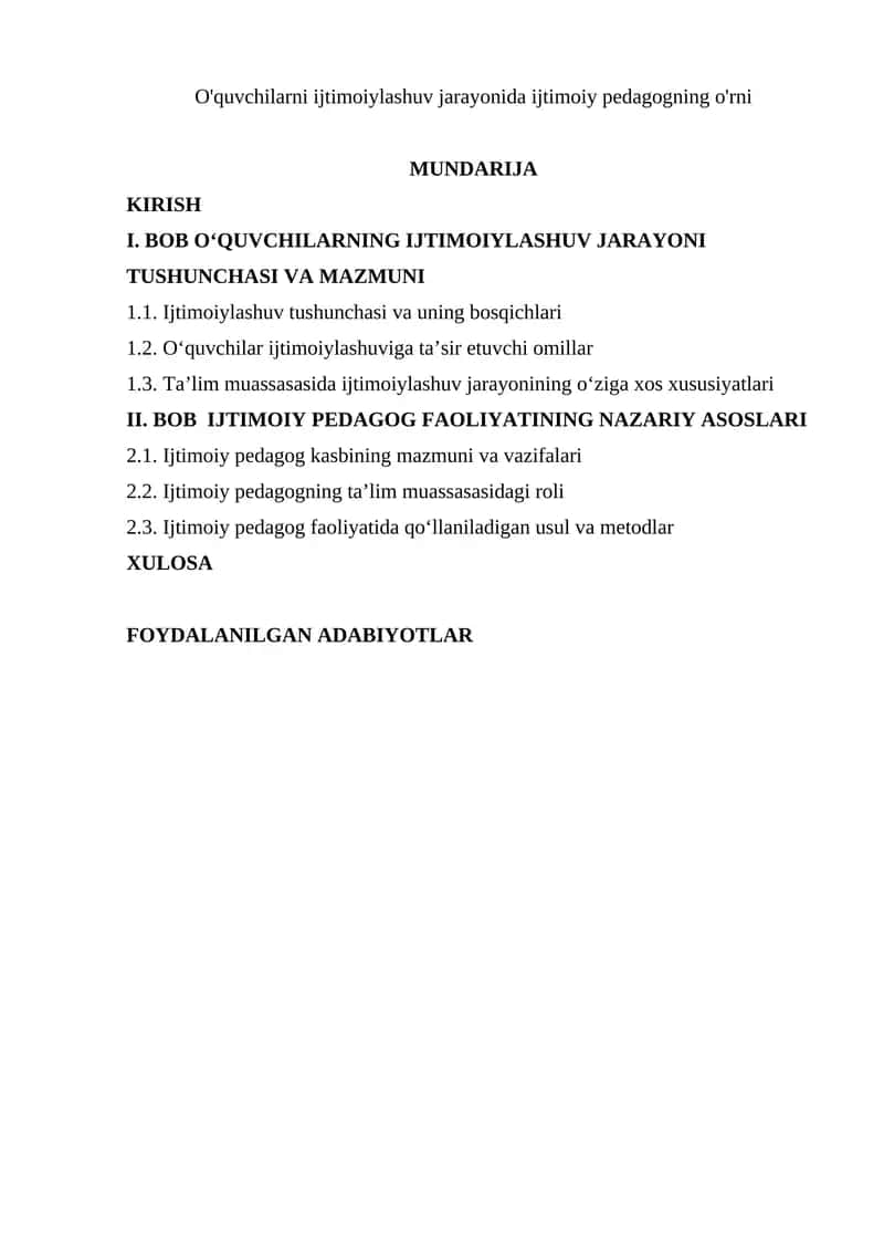 Ijtimoiylashuv jarayonida ijtimoiy pedagogning o'rni
