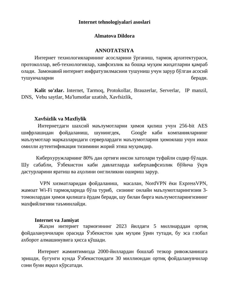 Internet tehnologiyalari asoslari