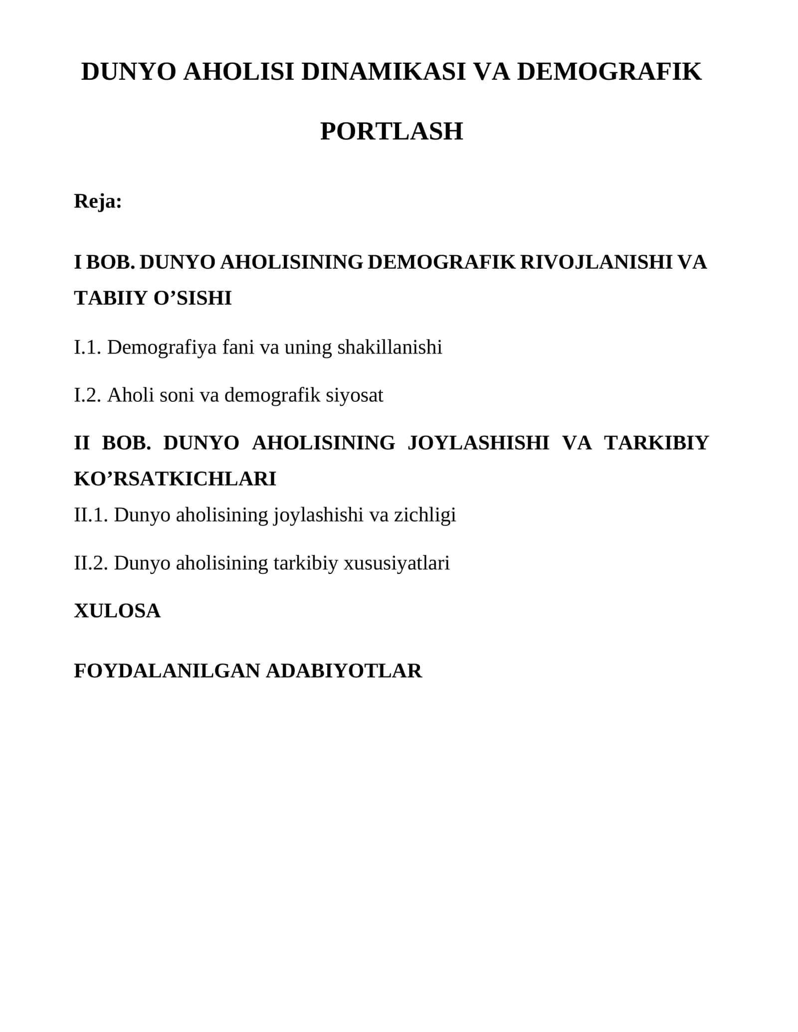 DUNYO AHOLISI DINAMIKASI VA DEMOGRAFIK PORTLASH