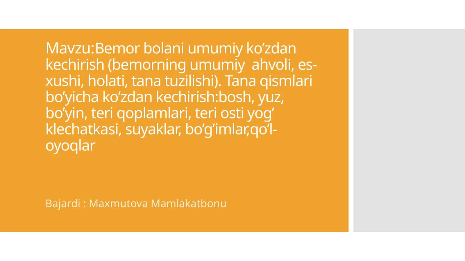 Bemorbolaniumumiyko’zdan kechirish