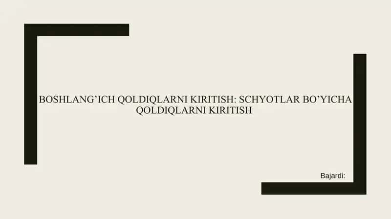 Boshlang’ich qoldiqlarni kiritish: Korxona ma'lumotlarini kiritish