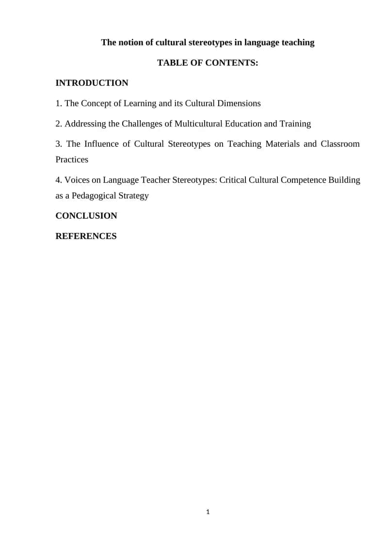 The notion of cultural stereotypes in language teaching