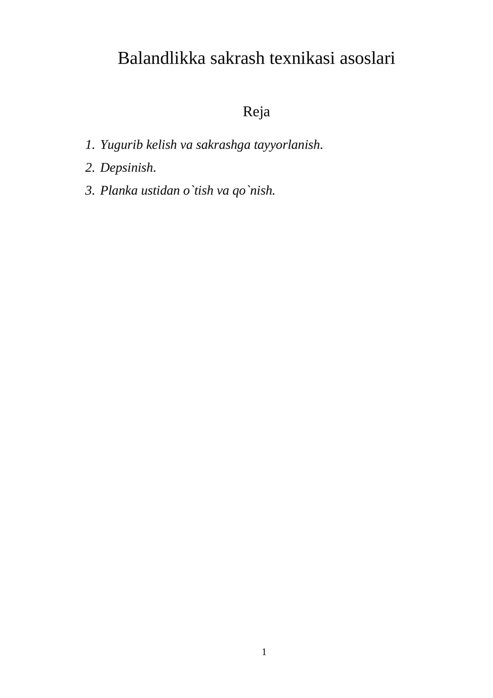 Balandlikka sakrash texnikasi asoslari