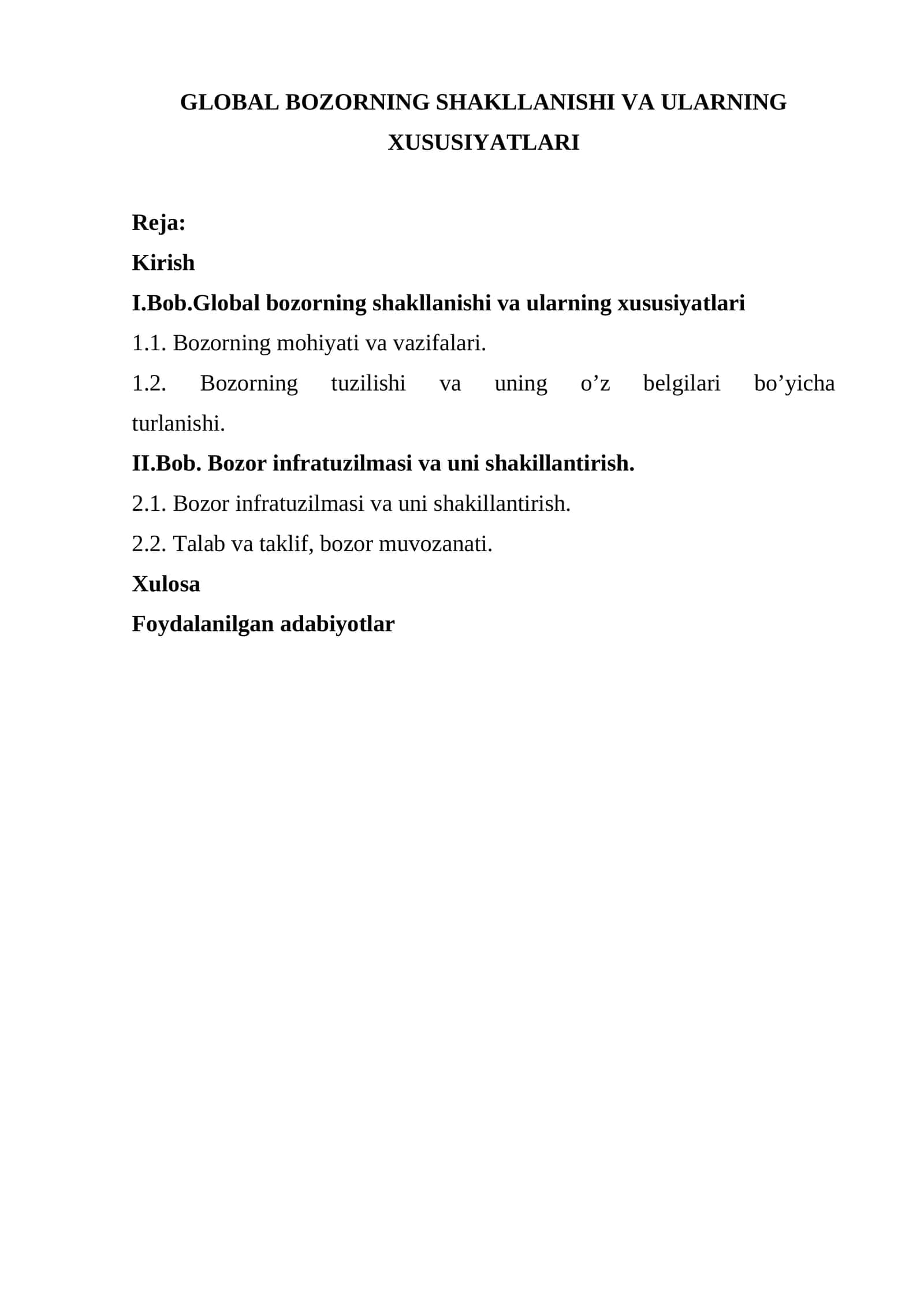 GLOBAL BOZORNING SHAKLLANISHI VA ULARNING XUSUSIYATLARI