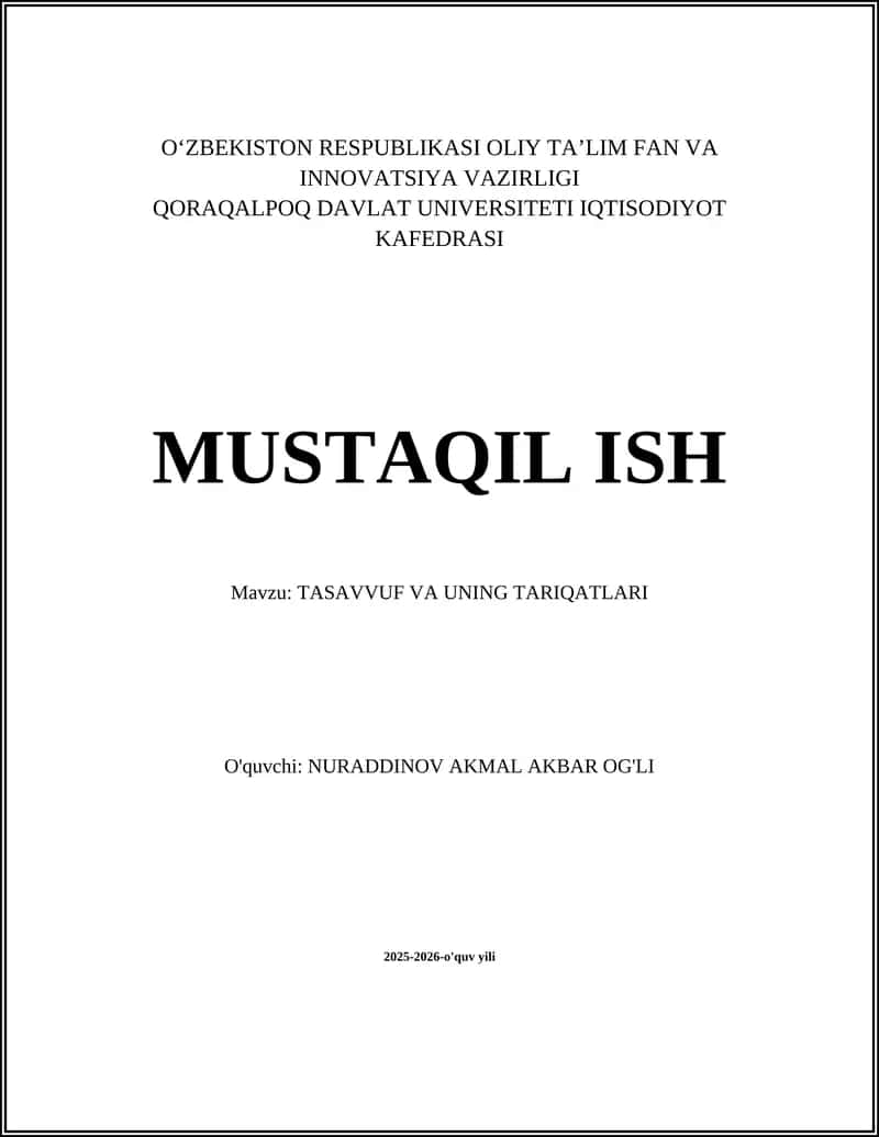 TASAVVUF VA UNING TARIQATLARI