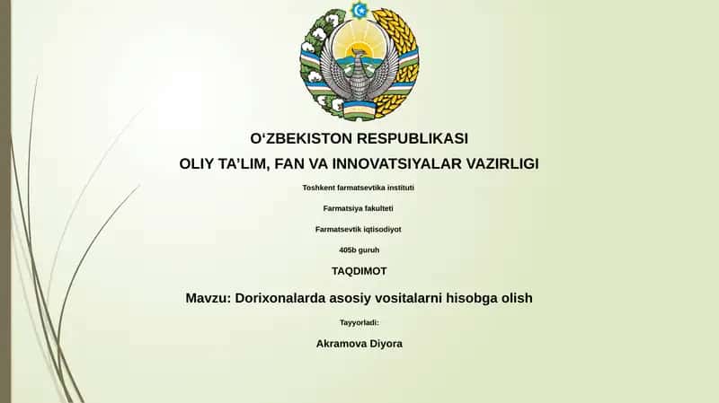 Dorixonalarda asosiy vositalarni hisobga olish