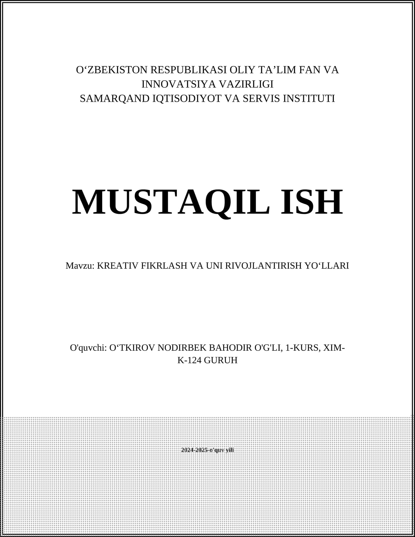 KREATIV FIKRLASH VA UNI RIVOJLANTIRISH YOʻLLARI