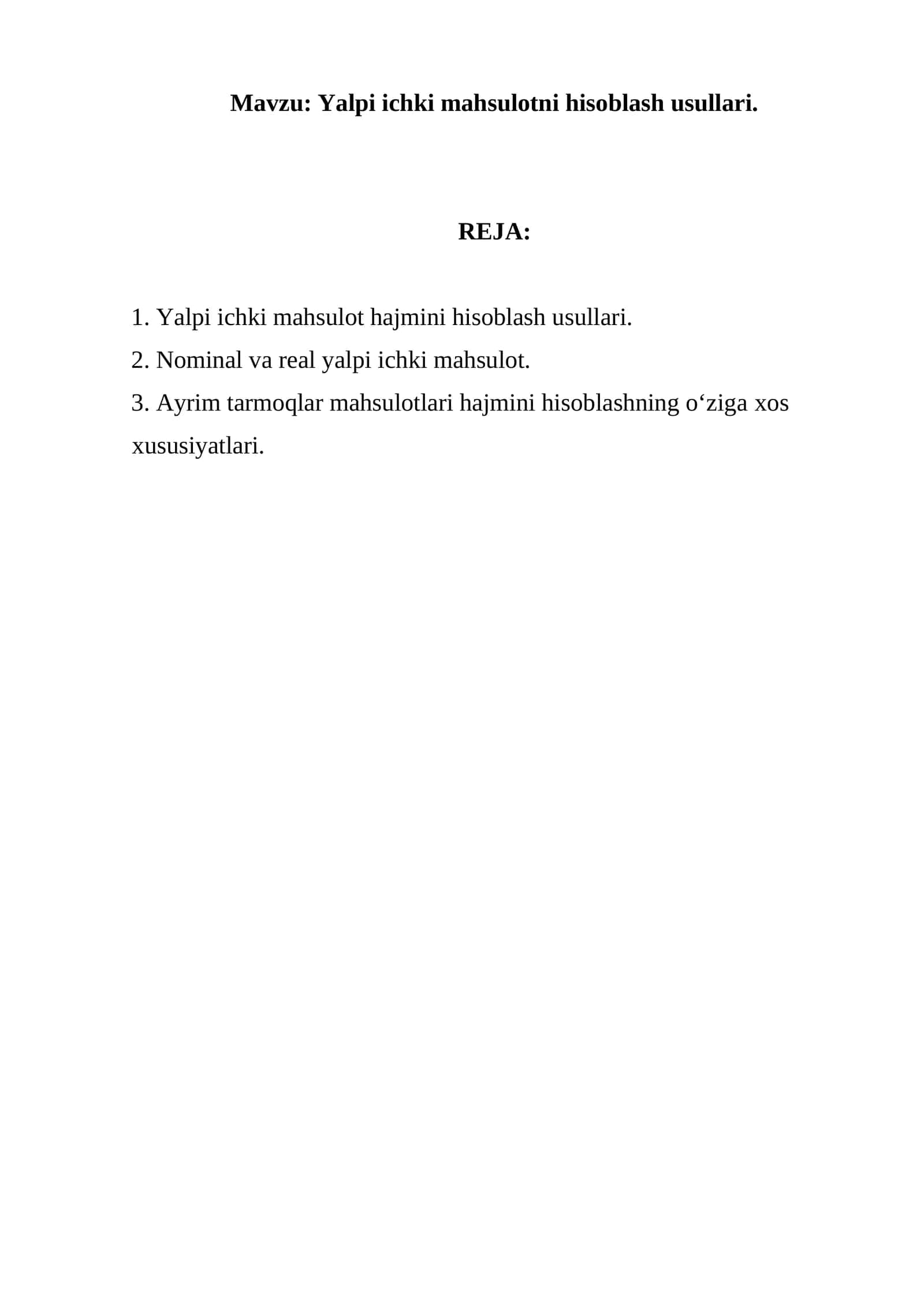 Yalpi ichki mahsulotni hisoblash usullari
