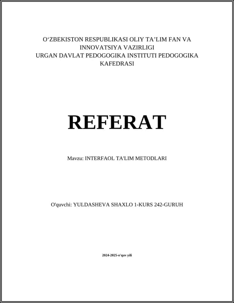 INTERFAOL TA'LIM METODLARI