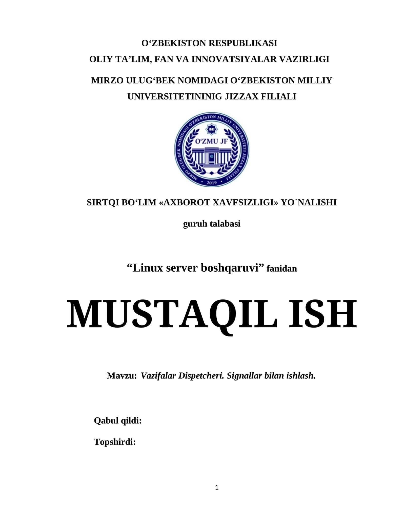 Vazifalar Dispetcheri. Signallar bilan ishlash.