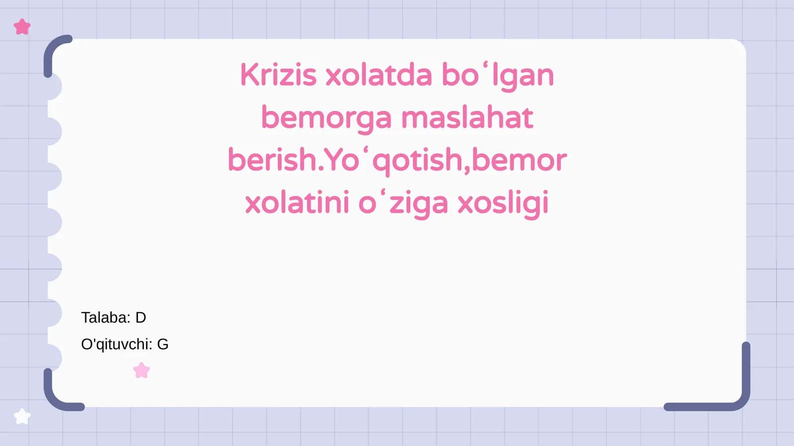 Krizis xolatida bemorlik bilan ishlash