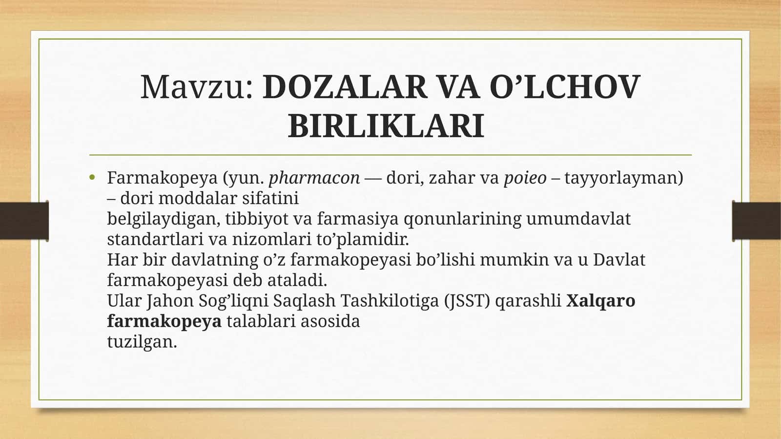 DOZALAR VA O’LCHOV BIRLIKLARI