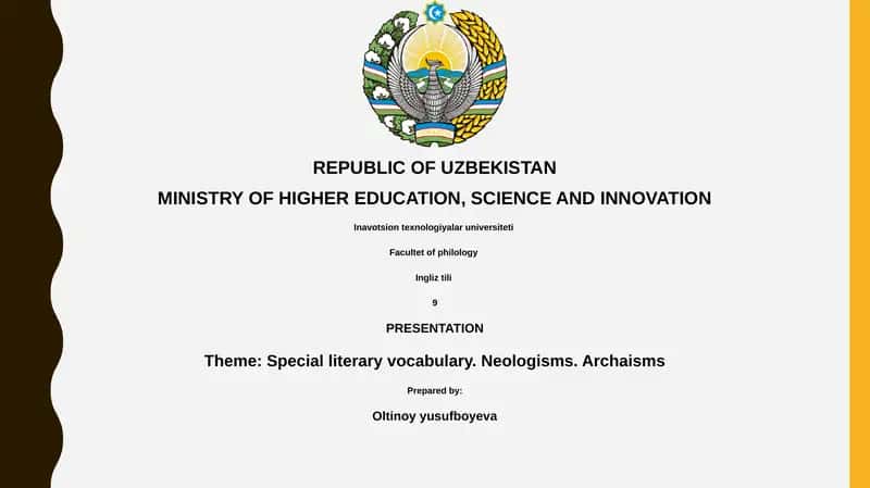 Presentation on Special Literary Vocabulary