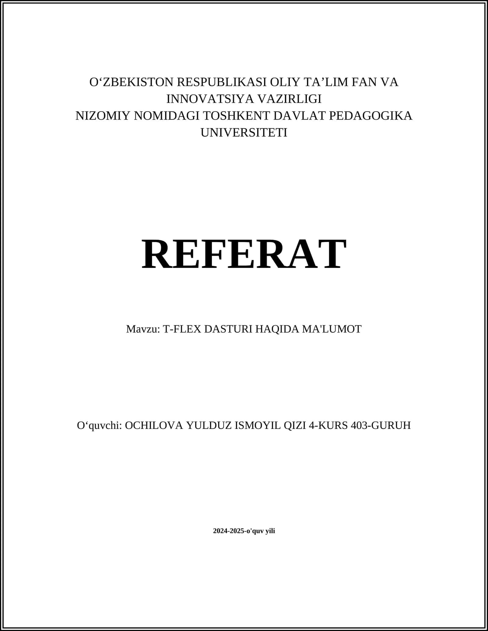 T-FLEX DASTURI HAQIDA MA'LUMOT