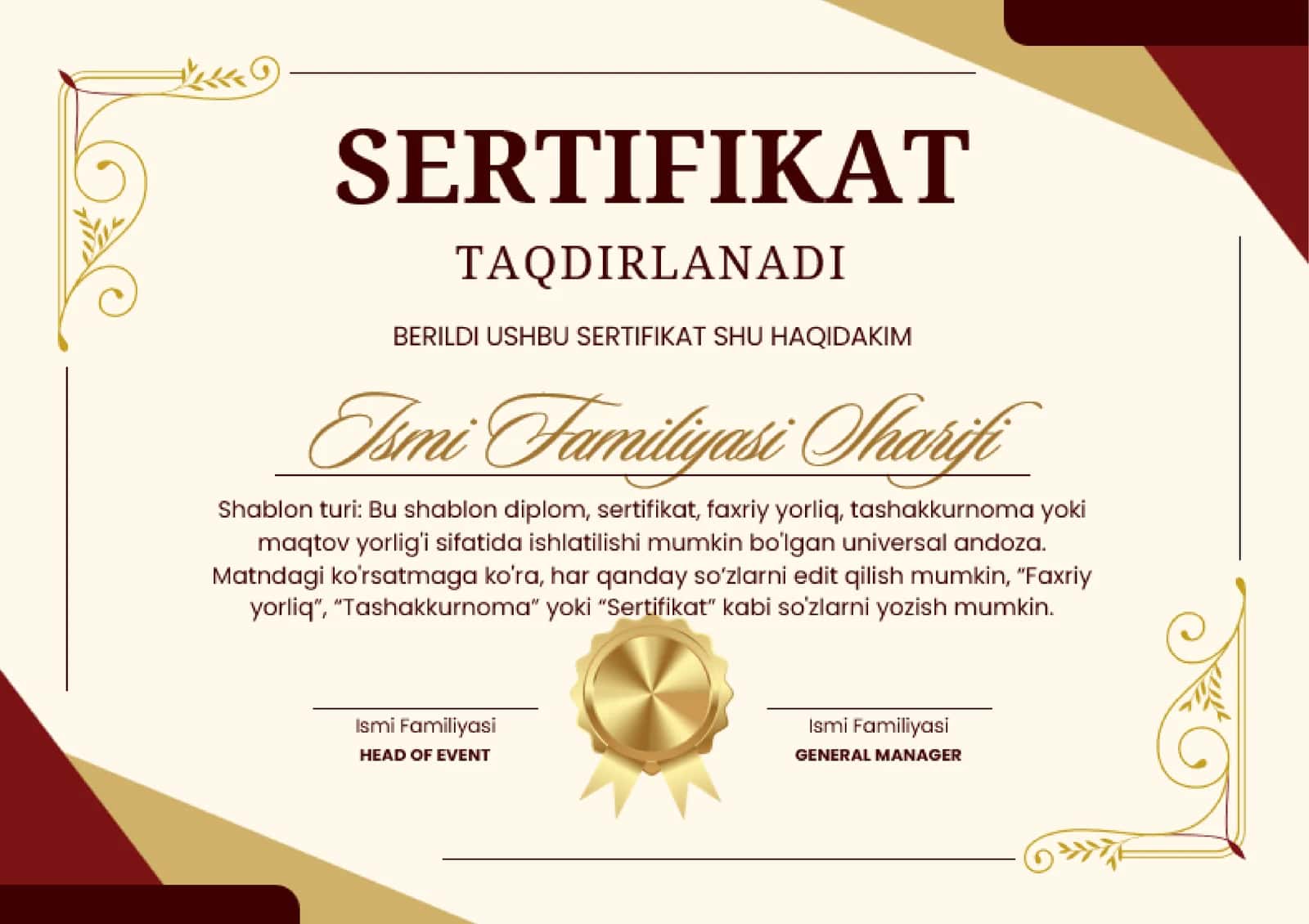 Shablon SERTIFIKAT