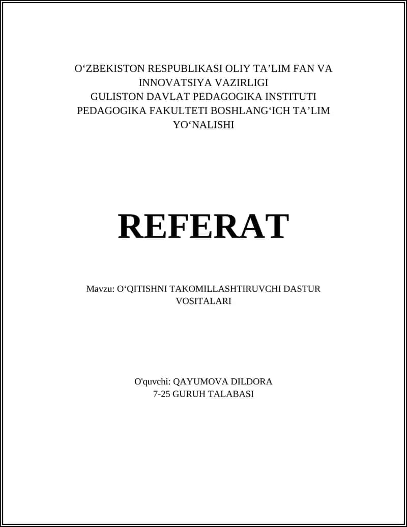 OʻQITISHNI TAKOMILLASHTIRUVCHI DASTUR VOSITALARI
