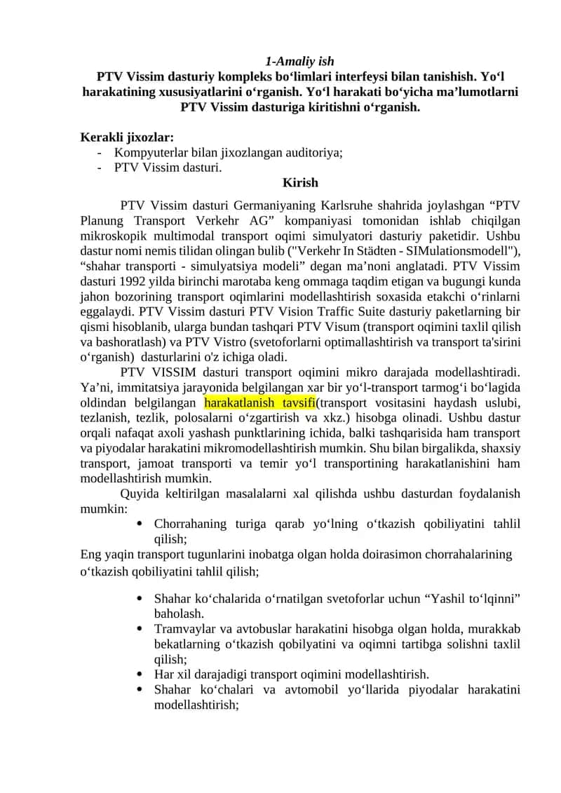 PTV Vissim dasturi
