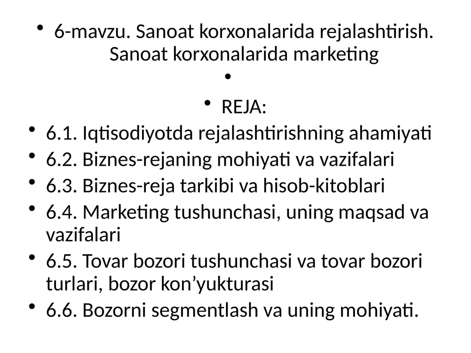 Sanoat korxonalarida rejalashtirish