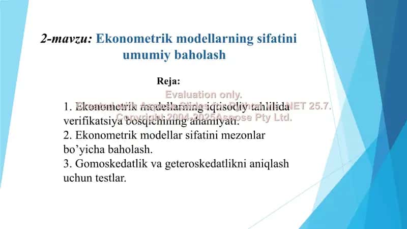 Ekonometrik modellar sifatini baholash va verifikatsiyasi