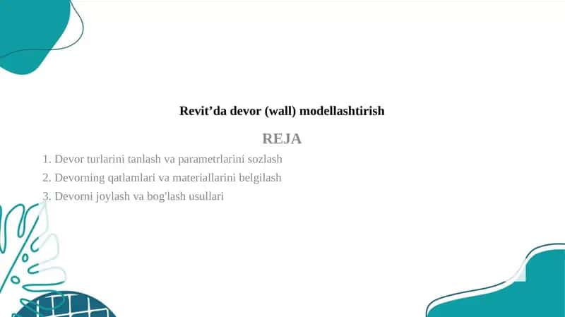 Revitʼda devor (wall) modellashtirish