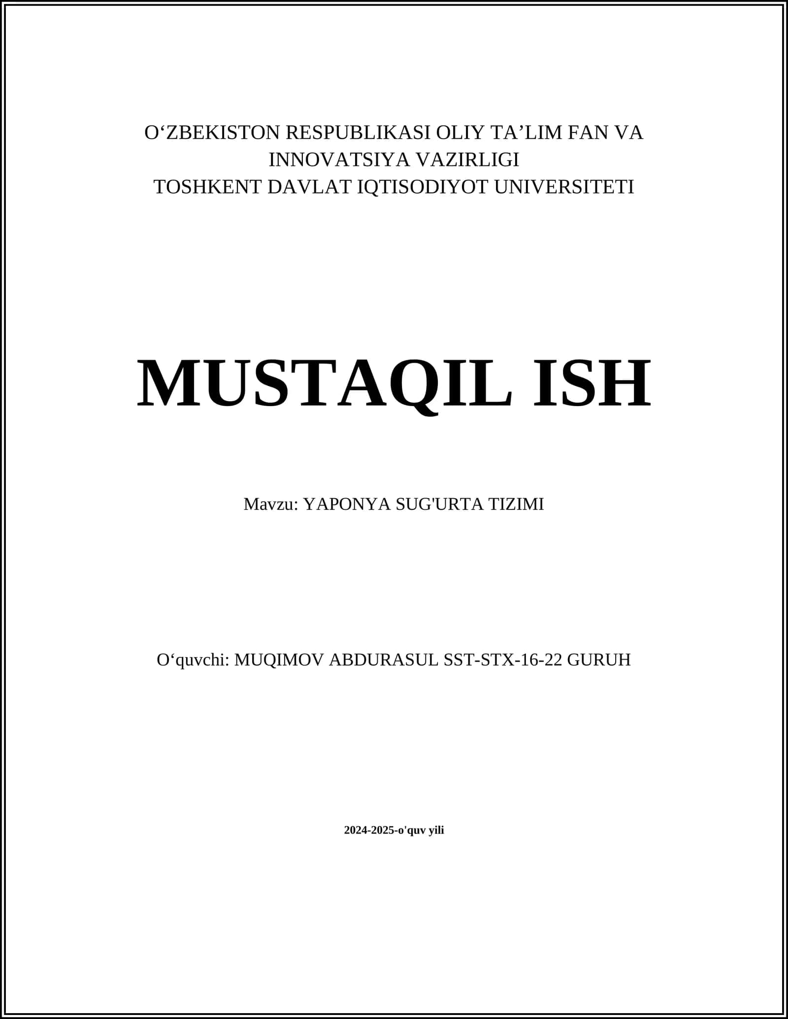 YAPONIYA SUG'URTA TIZIMI