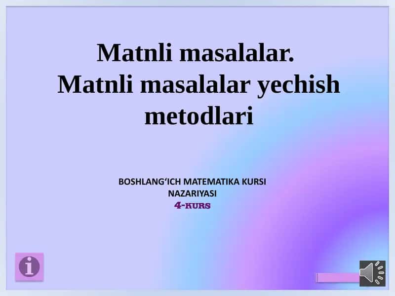 BOSHLANGʻICH MATEMATIKA KURSI