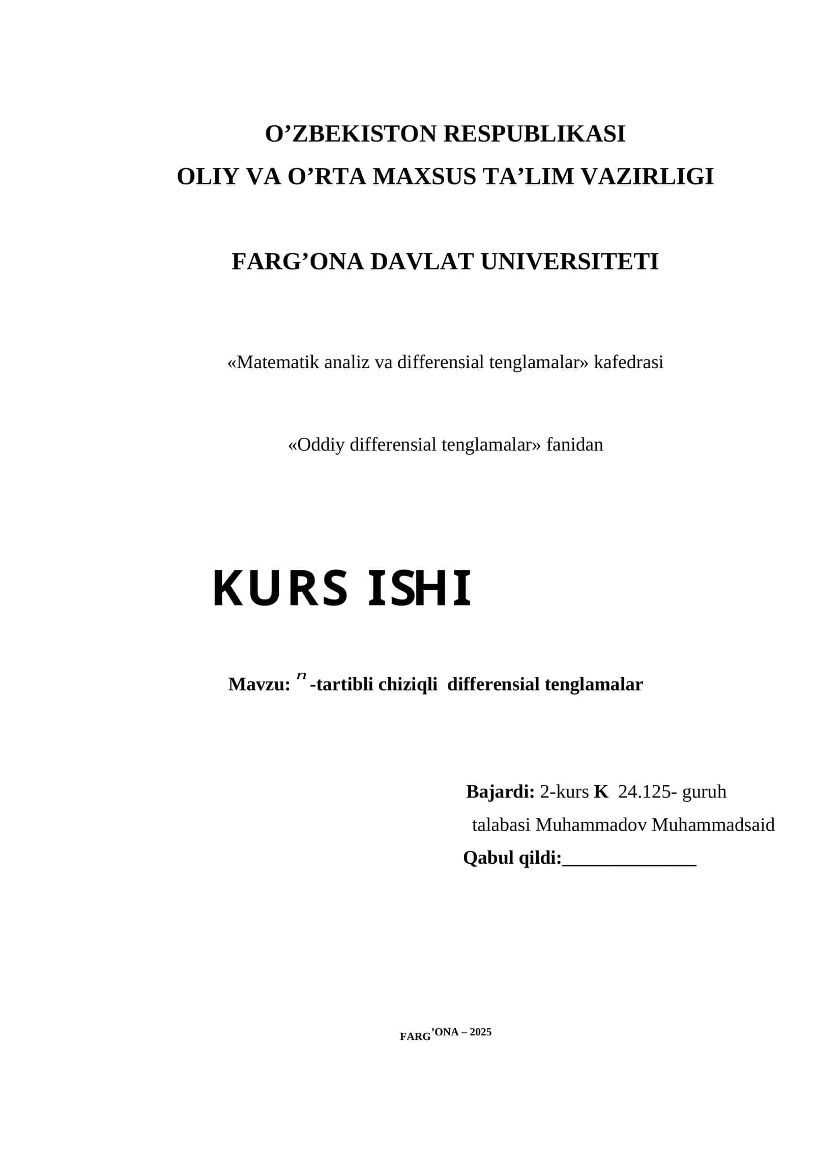 -tartibli chiziqli differensial tenglamalar