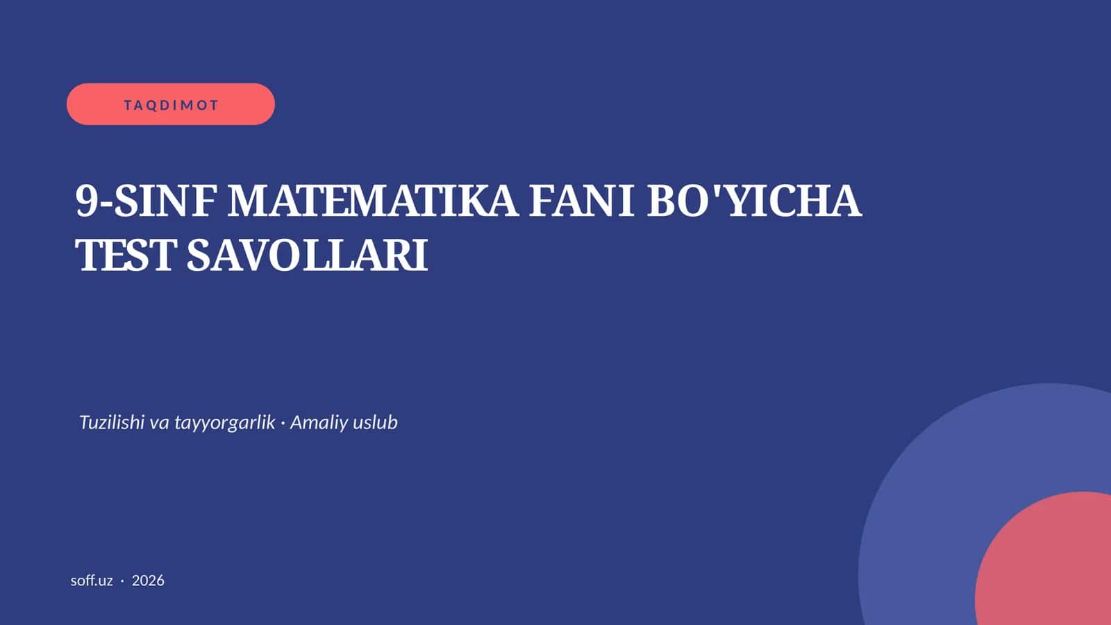 9-SINF MATEMATIKA FANI BO'YICHA TEST SAVOLLARI