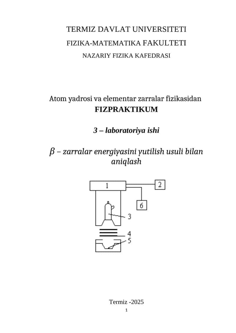 Atom yadrosi va elementar zarralar fizikasidan FIZPRAKTIKUM