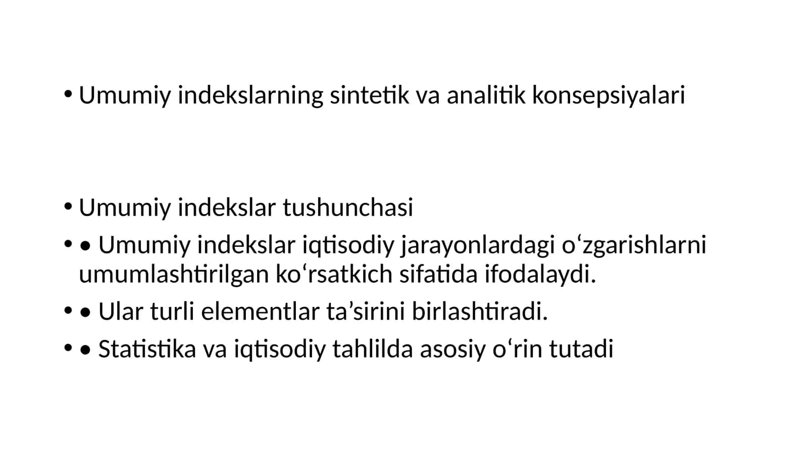 Umumiy indekslarning sintetik va analitik konsepsiyalari
