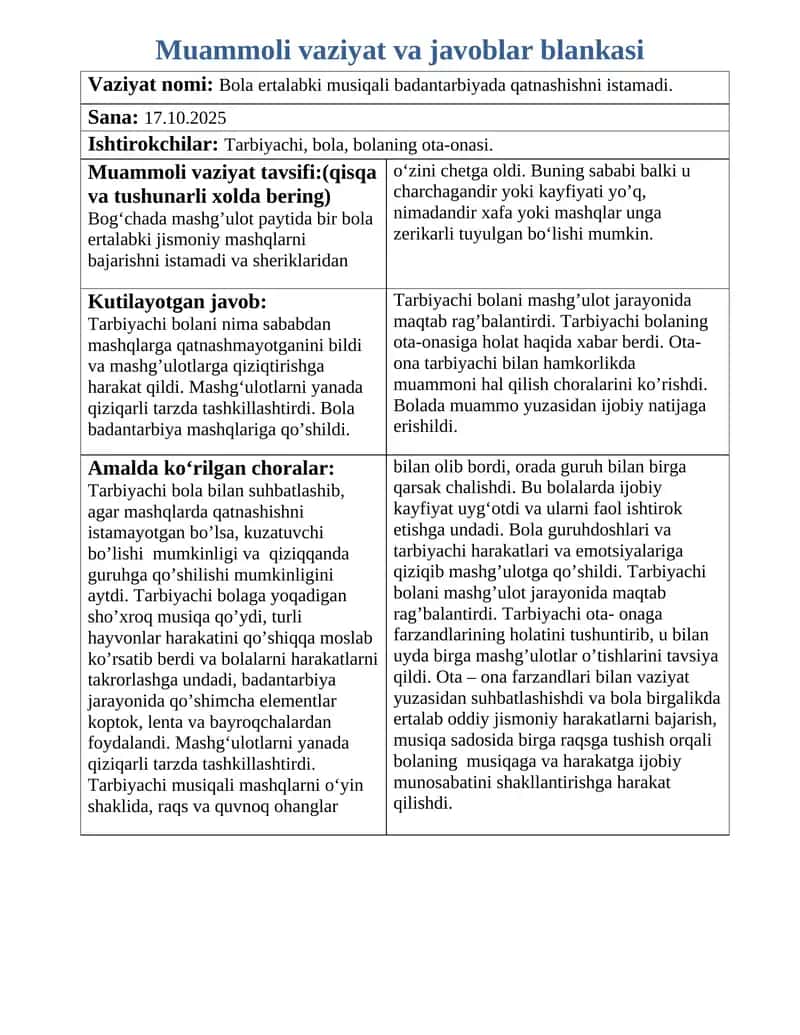MUAMMOLI VAZIYAT BLANKASI
