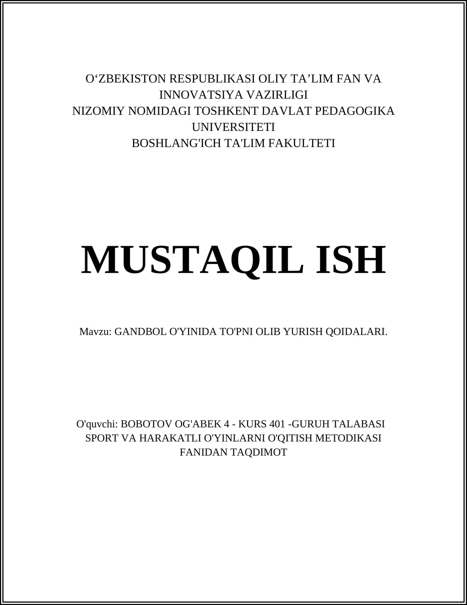 GANDBOL O'YINIDA TO'PNI OLIB YURISH QOIDALARI