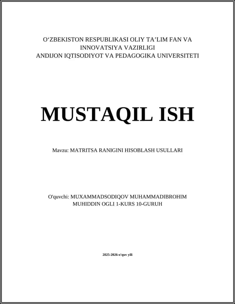 MATRITSA RANIGINI HISOBLASH USULLARI