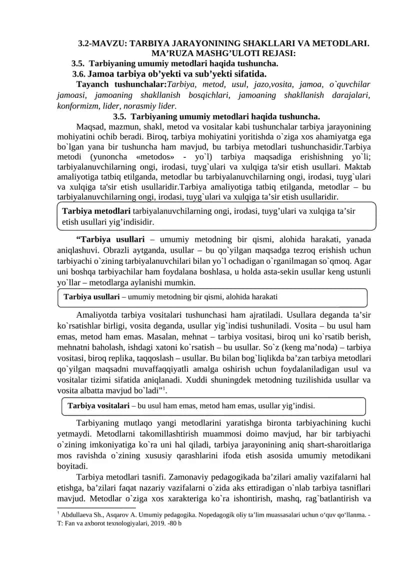 TARBIYA JARAYONINING SHAKLLARI VA METODLARI